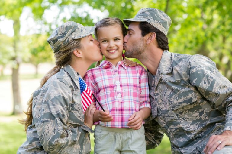 military couple with their daughter