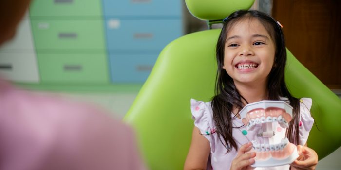 Little Asian girls teeth are healthy in the Dental office. Dental care, Dentist care.