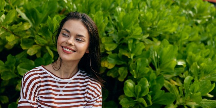 woman walk nature smiling park lifestyle beautiful t-shirt natural freedom summer